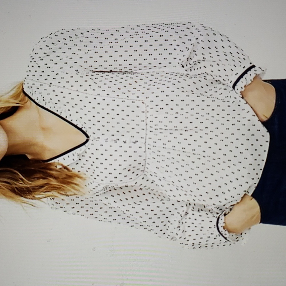 NWOT Loft Dotted Clip Ruffle Bib Blouse- Whisper White Size M